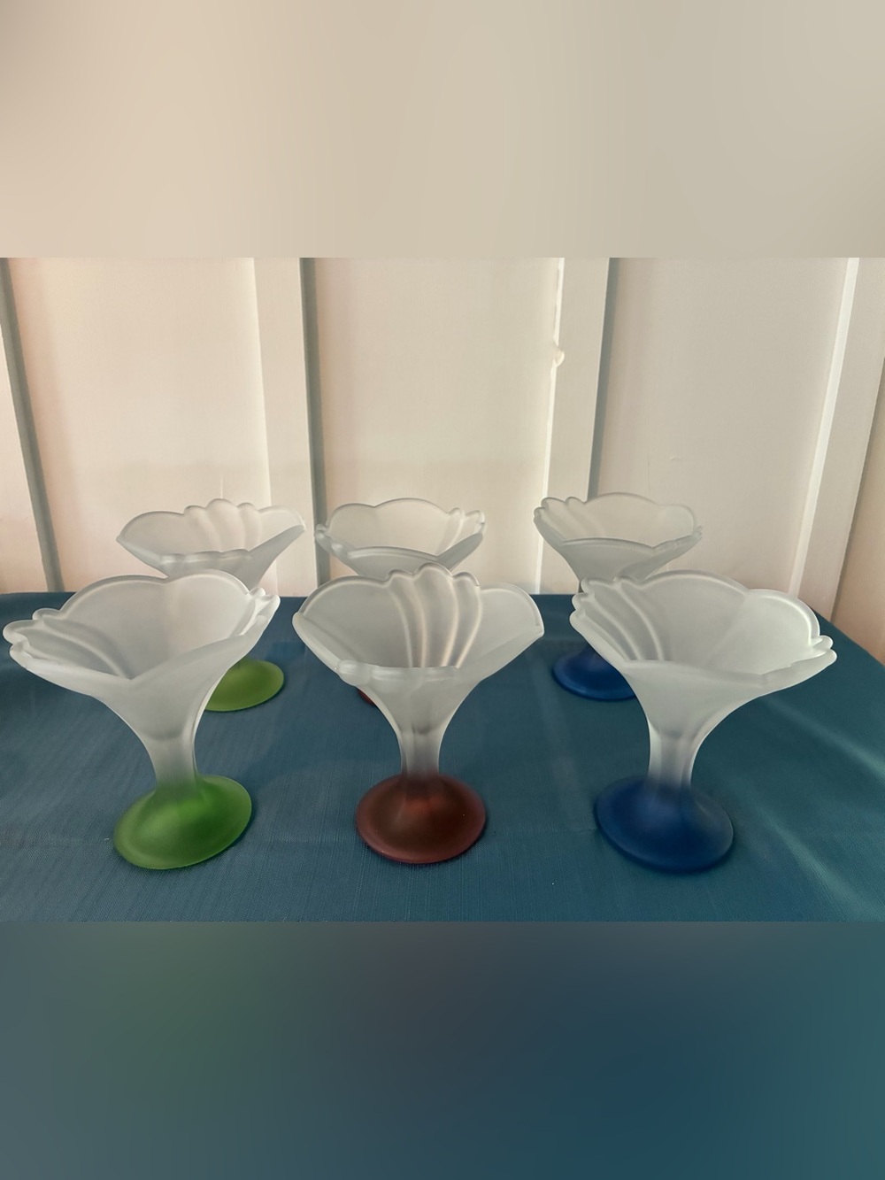 6 Italian Strega Frosted Glass Stemmed Fancy Tulip Ice Cream Dessert Cups Bowls
